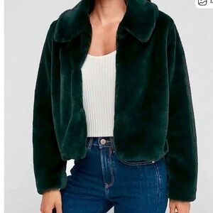 Express Dark Green Furry Jacket